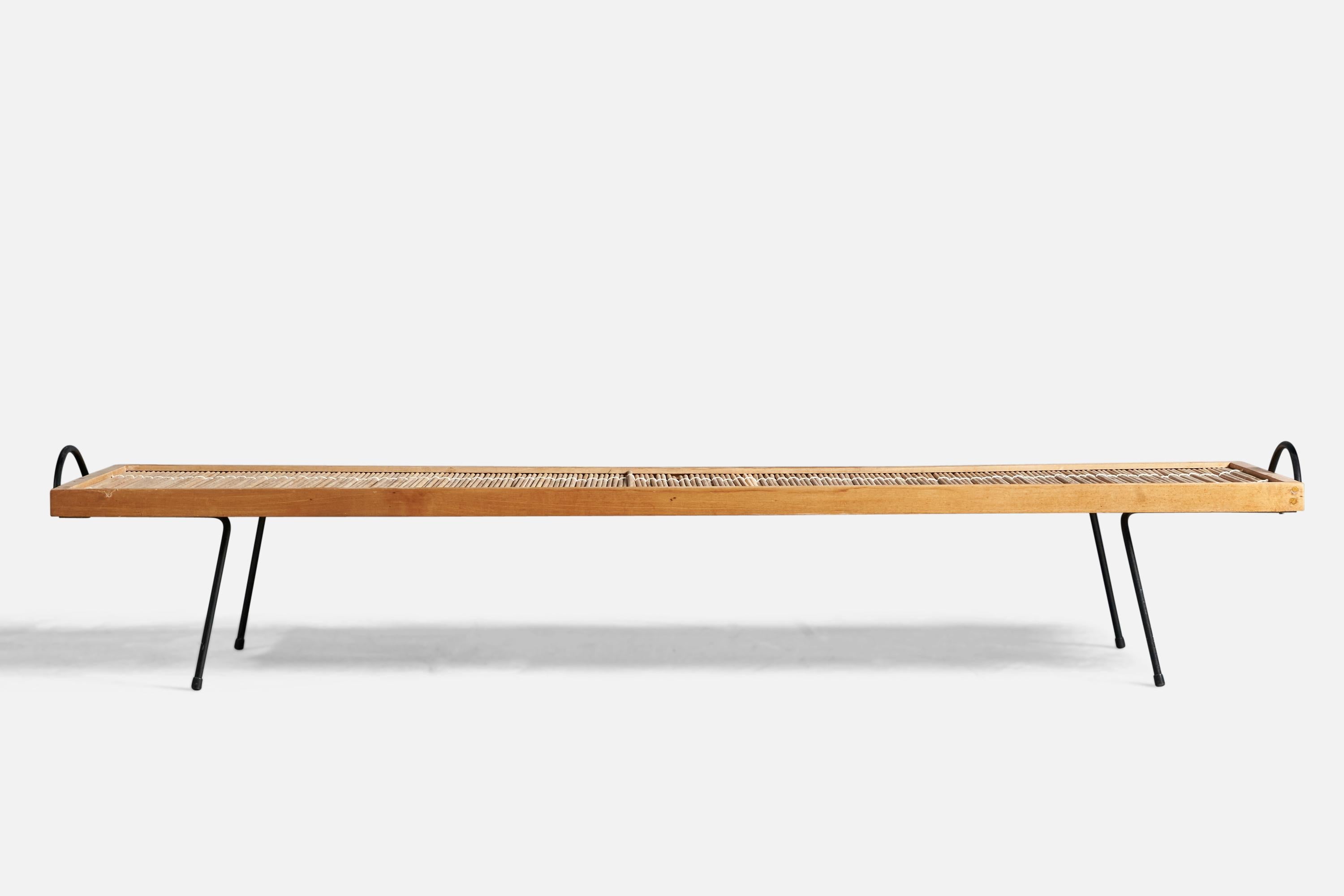 Mid-Century Modern Katavolos, Littell and Kelley, Bench, Metal, Wood, Reed, USA, 1950s For Sale