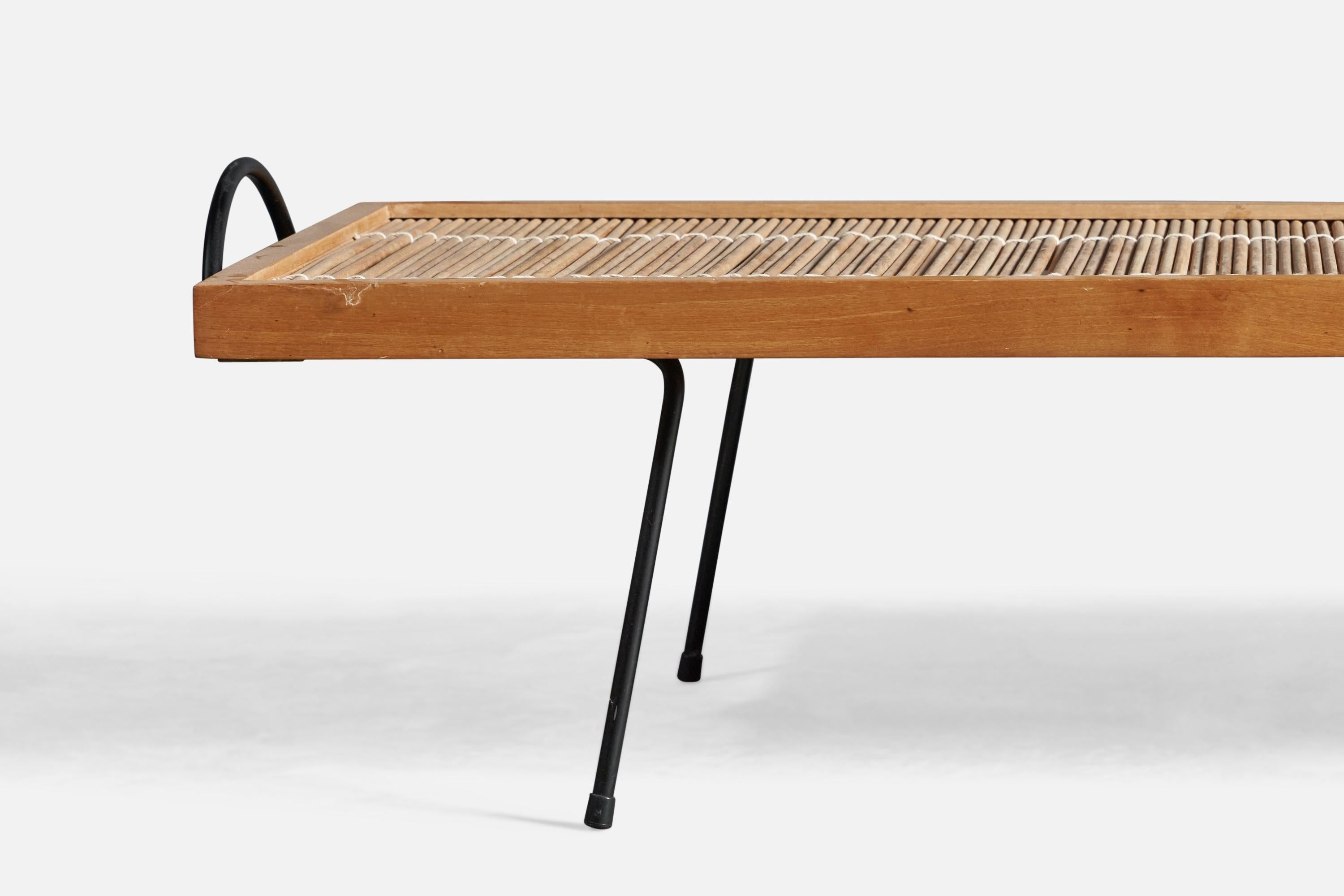 American Katavolos, Littell and Kelley, Bench, Metal, Wood, Reed, USA, 1950s For Sale