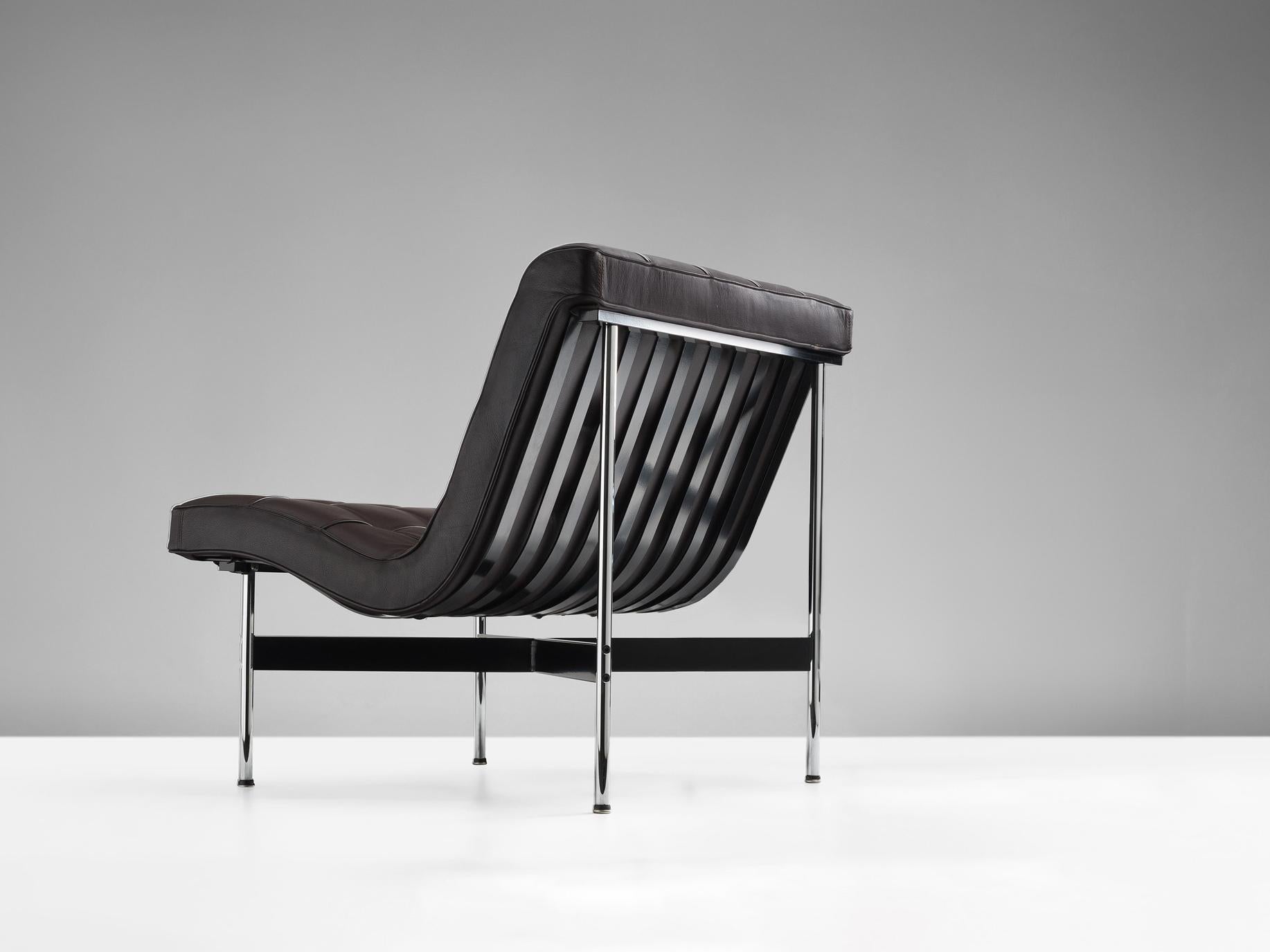 William Katavolos, Ross Littell and Douglas Kelley for Laverne International, lounge chair, faux leather, steel, 1950s design, 1980s production, United States.

Lounge chair designed by William Katavolos, Ross Littell and Douglas Kelley for Laverne