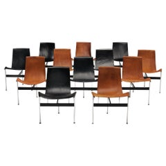 Katavolos, Littell and Kelley Set of Twelve T-Chairs in Black and Cognac Leather