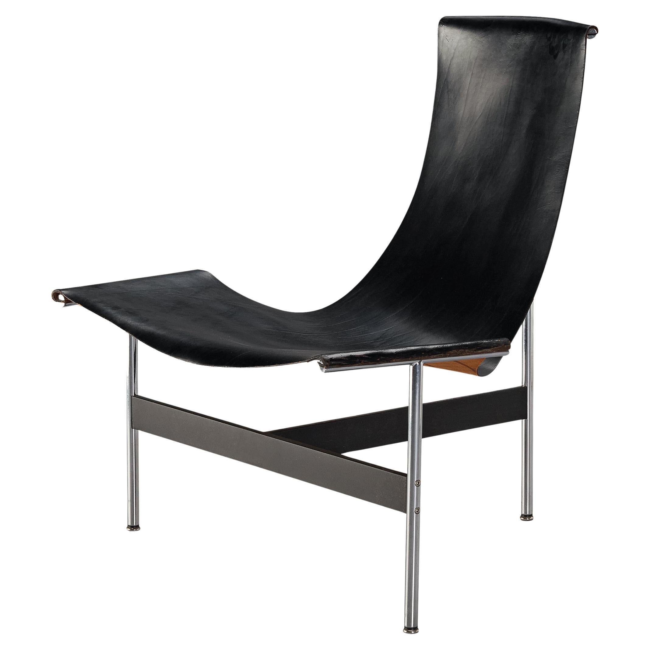 Chaise longue "3LC" de Katavolos, Littell, & Kelley en cuir noir et acier  en vente