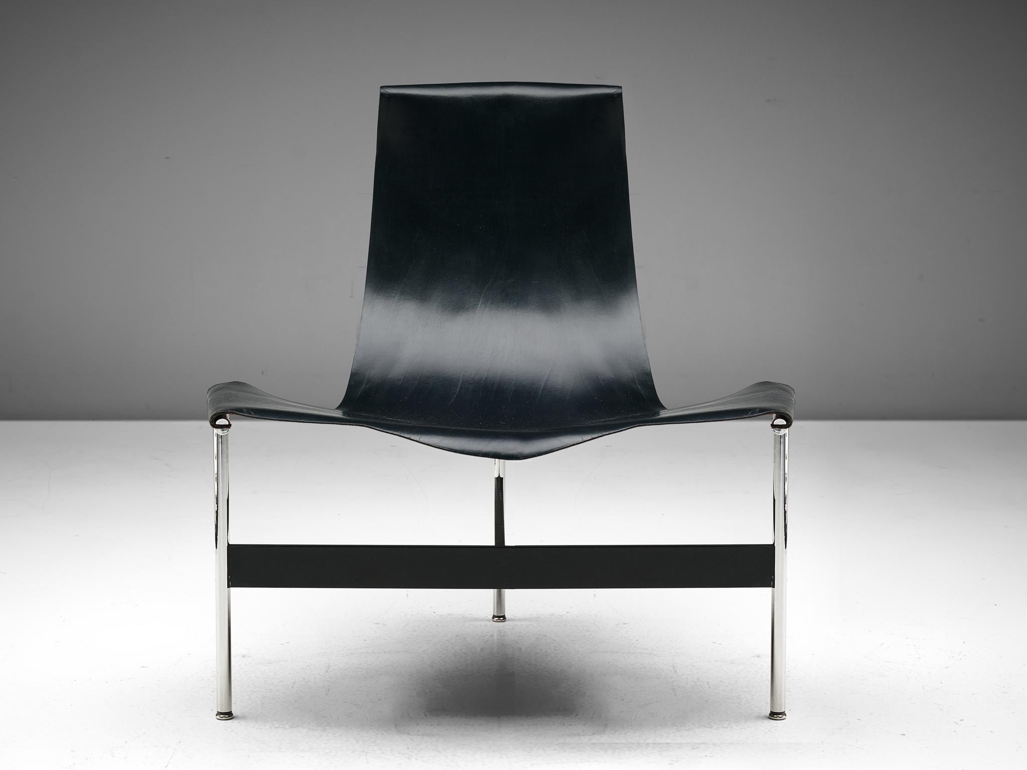 Katavolos, Littell, & Kelley for Laverne International, lounge chair, chrome, leather, United Stated, 1952.

William Katavolos designed, together with Douglas Kelley & Ross Littell, the iconic sling-back T chair as model 3LC in Laverne