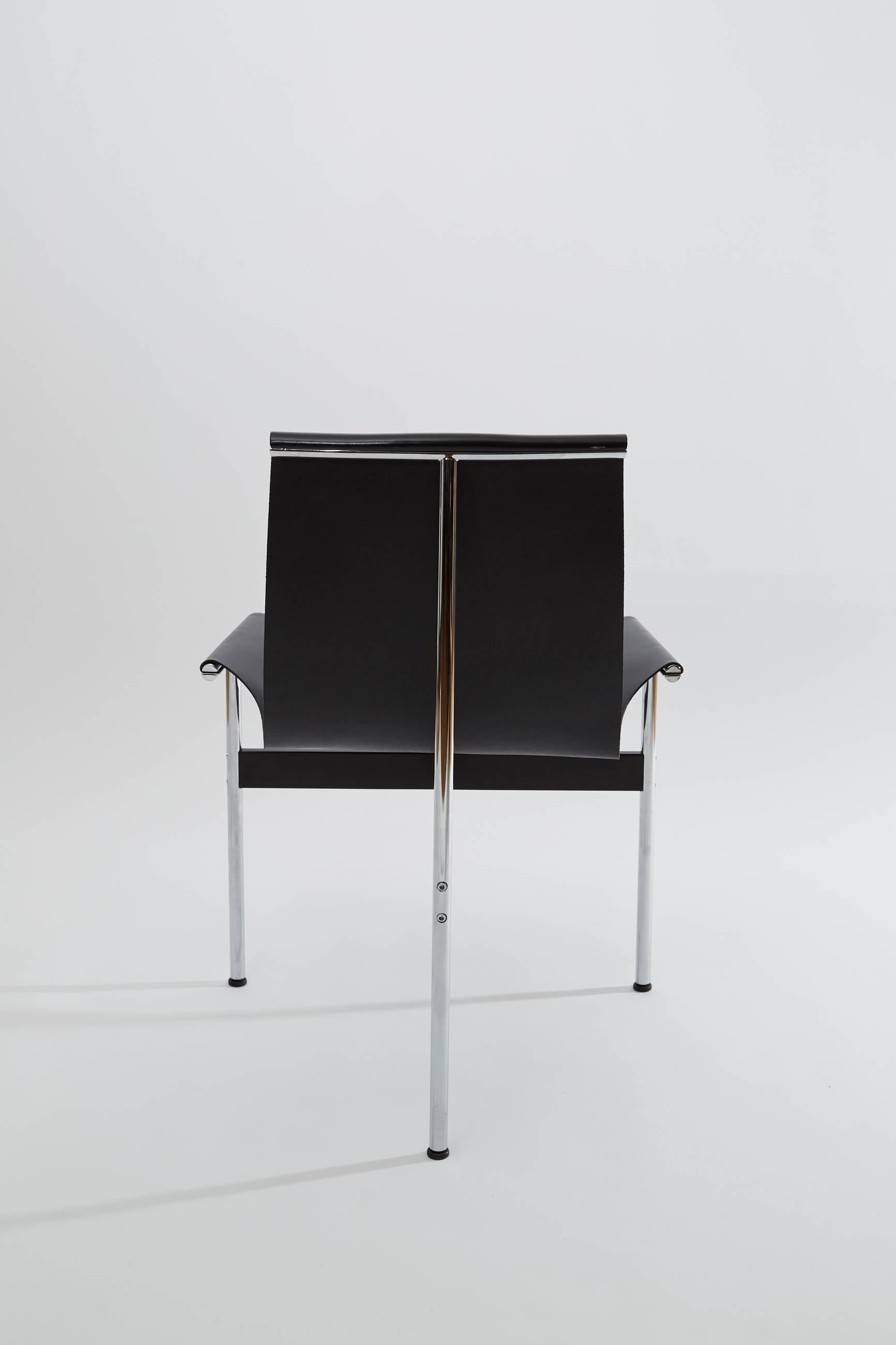 American Katavolos Littell Kelley New York T-Chair Chrome Tripod and Black Leather, 1952 For Sale