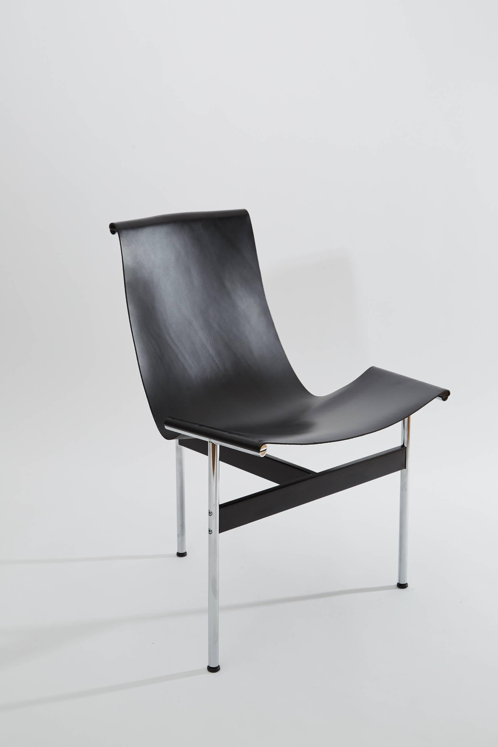 Katavolos Littell Kelley New York T-Chair Chrome Tripod and Black Leather, 1952 For Sale 1