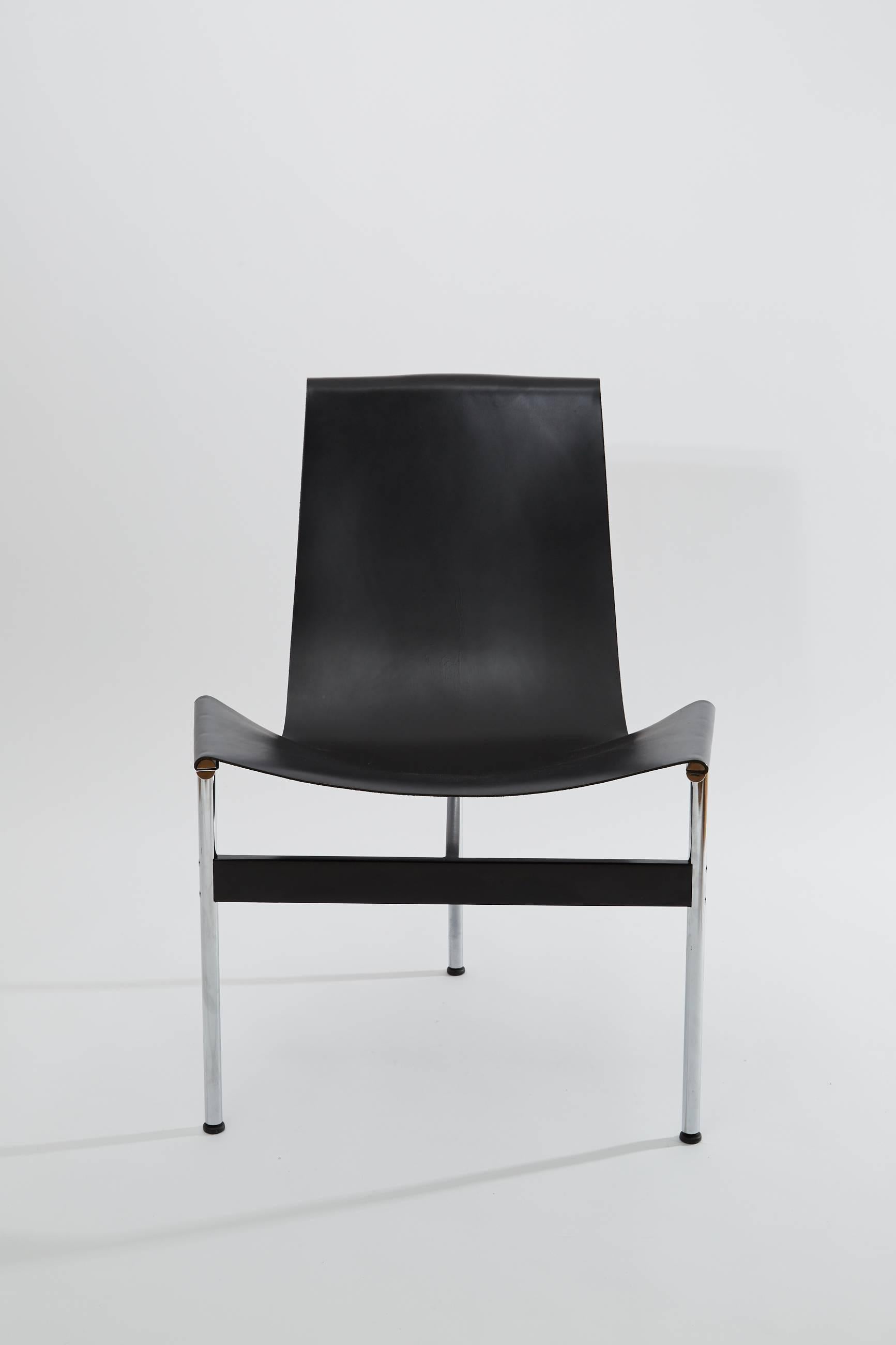 Katavolos Littell Kelley New York T-Chair Chrome Tripod and Black Leather, 1952 For Sale 2