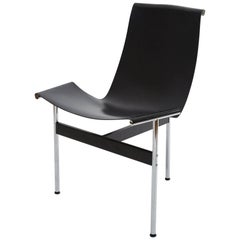 Katavolos Littell Kelley New York T-Chair Chrome Tripod and Black Leather, 1952