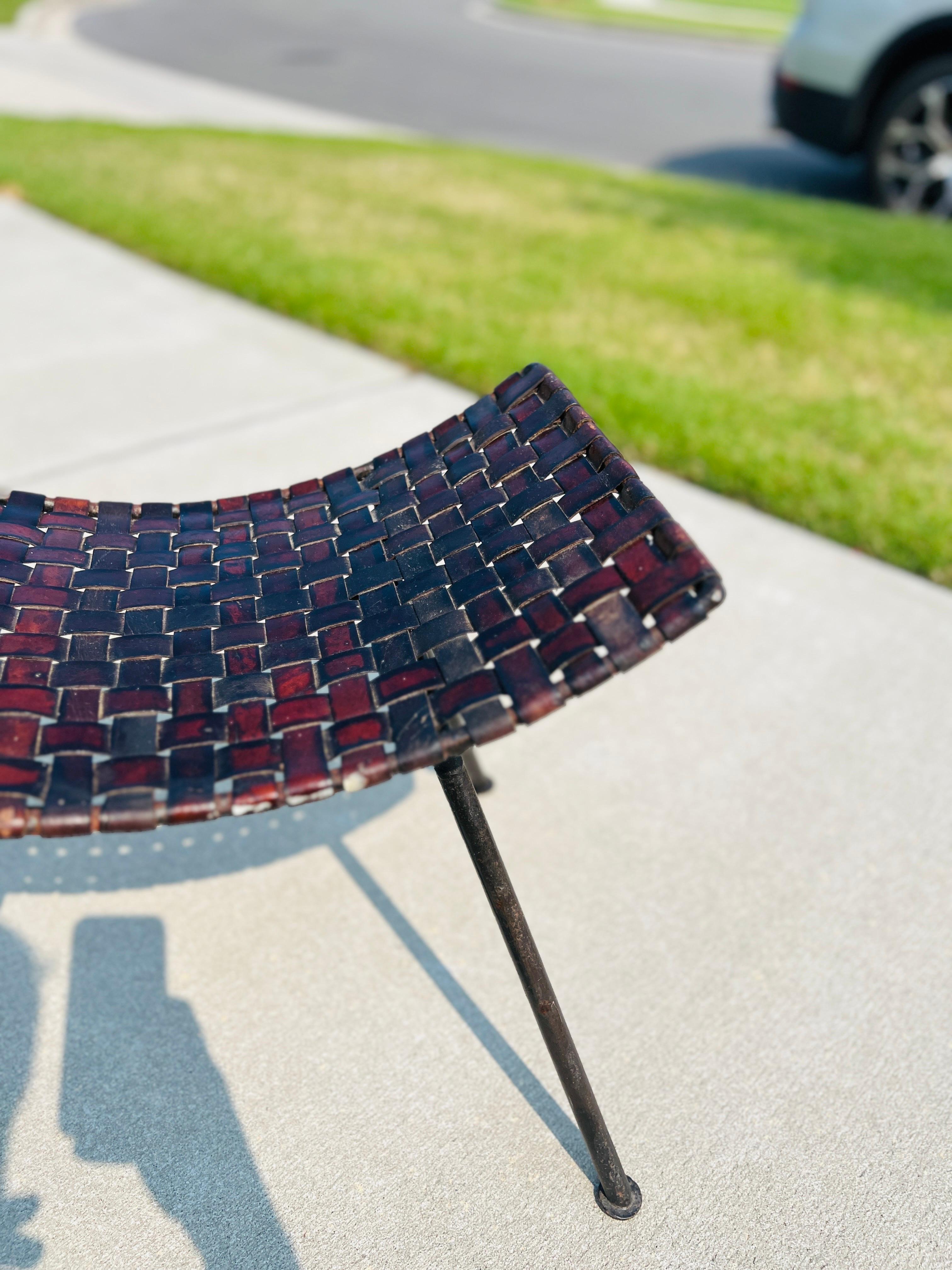 Katavolos Style Woven Leather and Iron Stool After Lila Swift & Donald Monell In Good Condition For Sale In Atlanta, GA