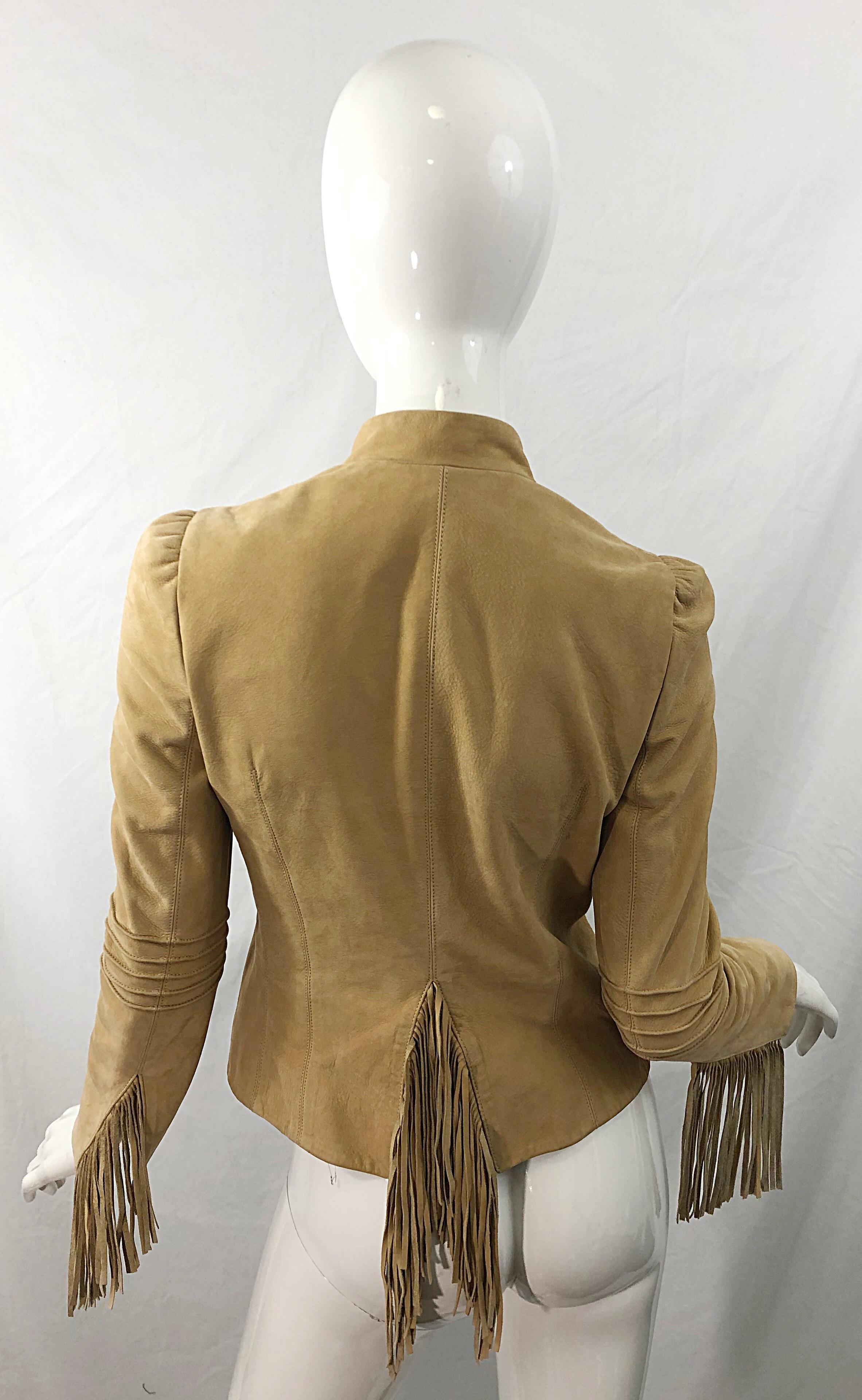 Katayone Adeli 1990s Tan Nubuck Leather Size 4 Fringe Vintage 90s Jacket 4