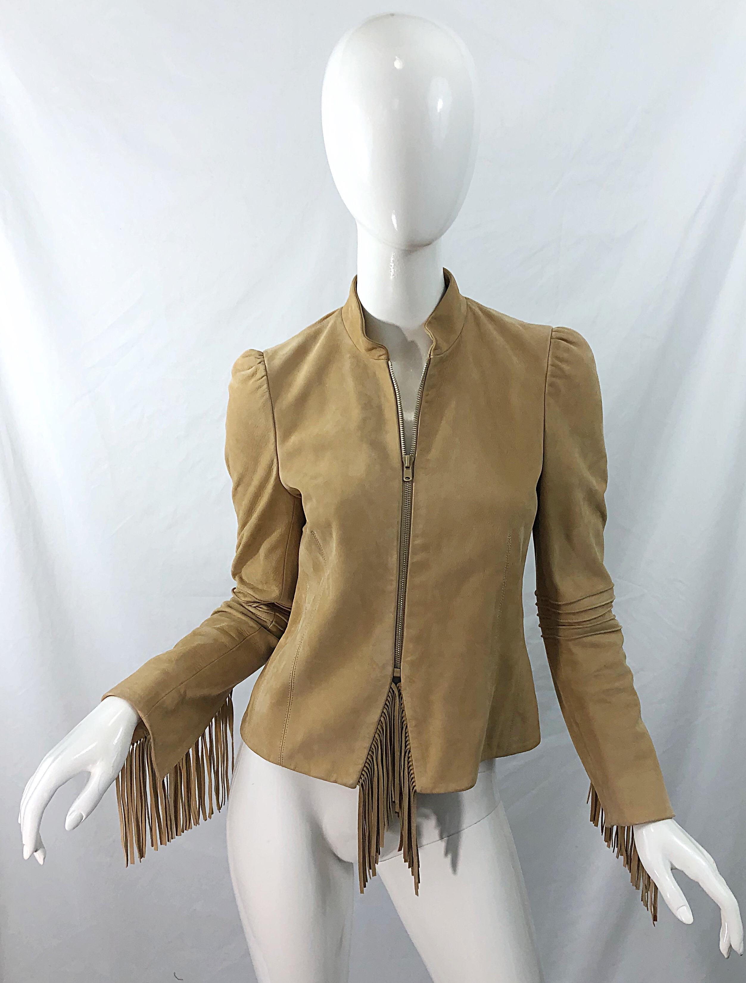 Katayone Adeli 1990s Tan Nubuck Leather Size 4 Fringe Vintage 90s Jacket 7