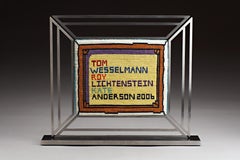 Scultura contemporanea in lino cerato annodato, struttura in acciaio inossidabile, tecnica mista