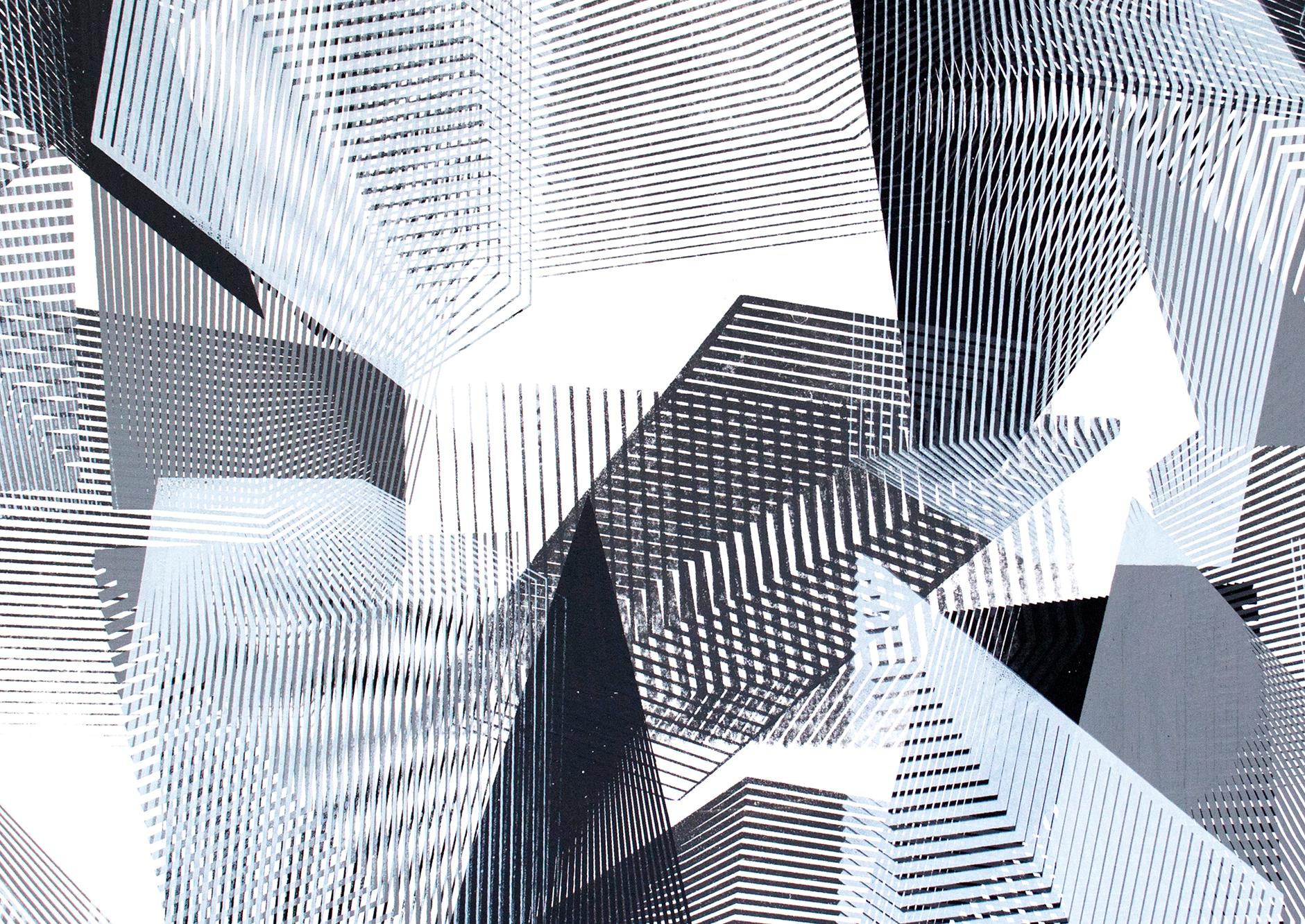 City Limits - Abstract geometric print on paper, Modern Style, Monotone - Print by Kate Banazi