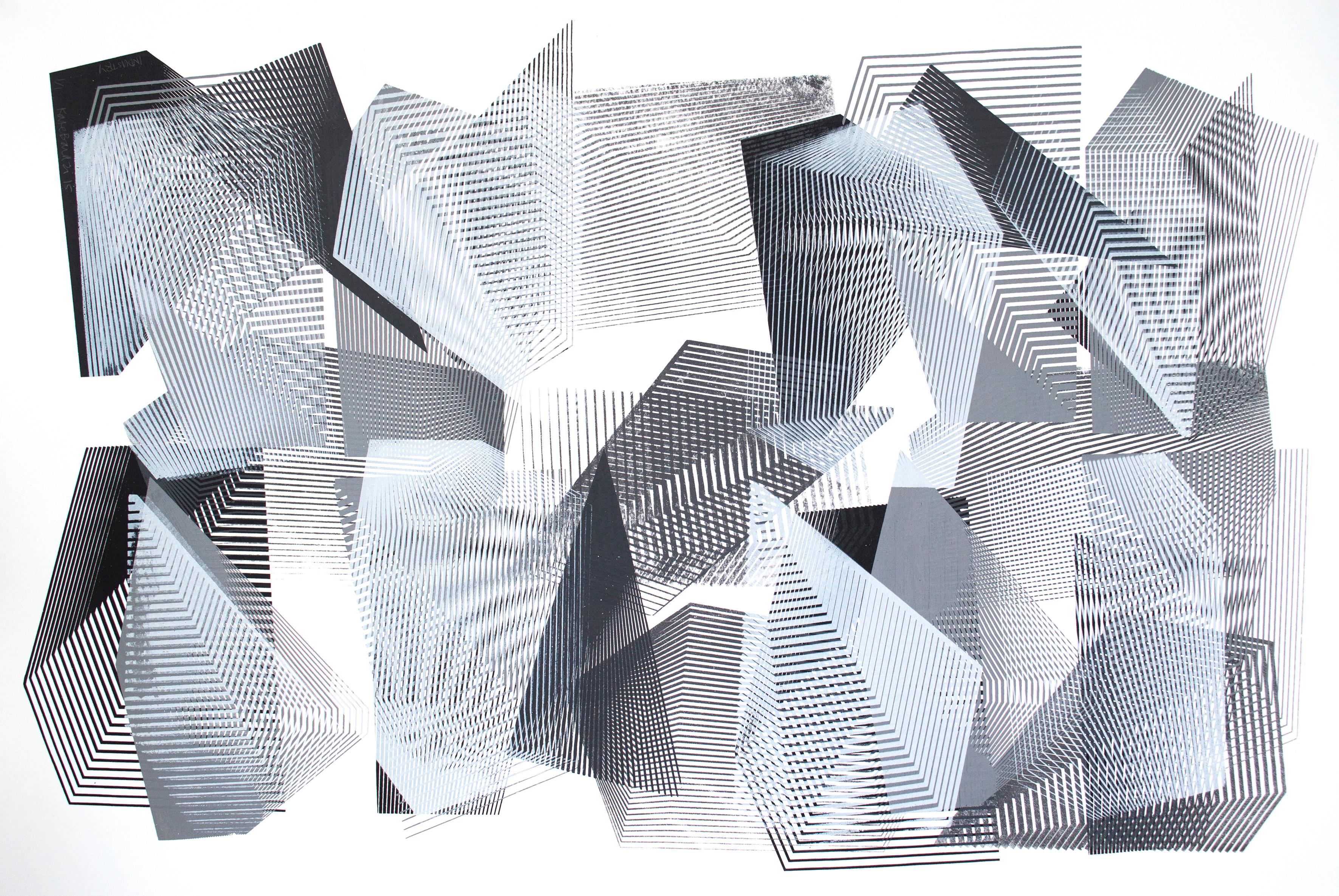 Kate Banazi Abstract Print - City Limits - Abstract geometric print on paper, Modern Style, Monotone