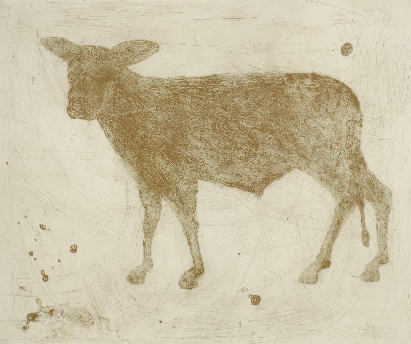 Gold Calf, Original, zeitgenössische Kunst, Tier, Druck