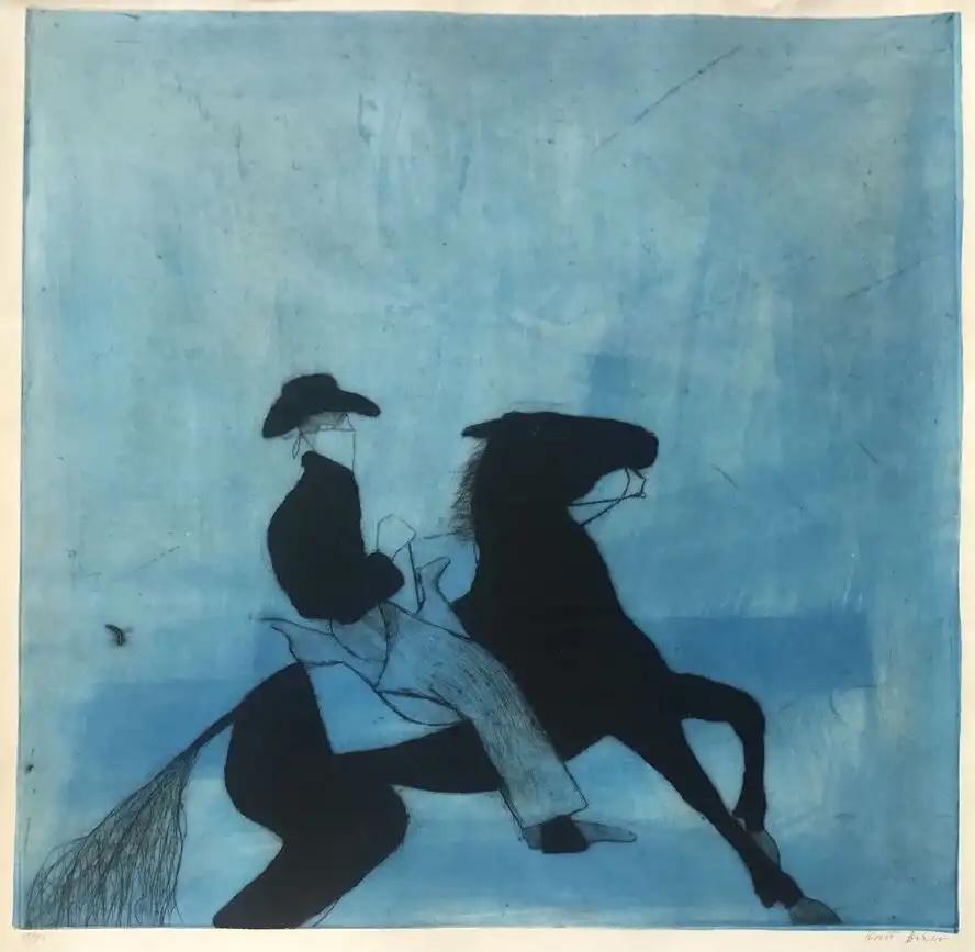 Animal Print Kate Boxer - Cowboy and Horse - Blue