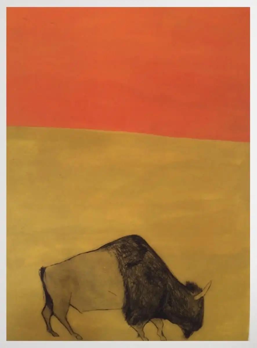 Kate Boxer Landscape Print - I feel like an African Prince (orange and ochre bison)