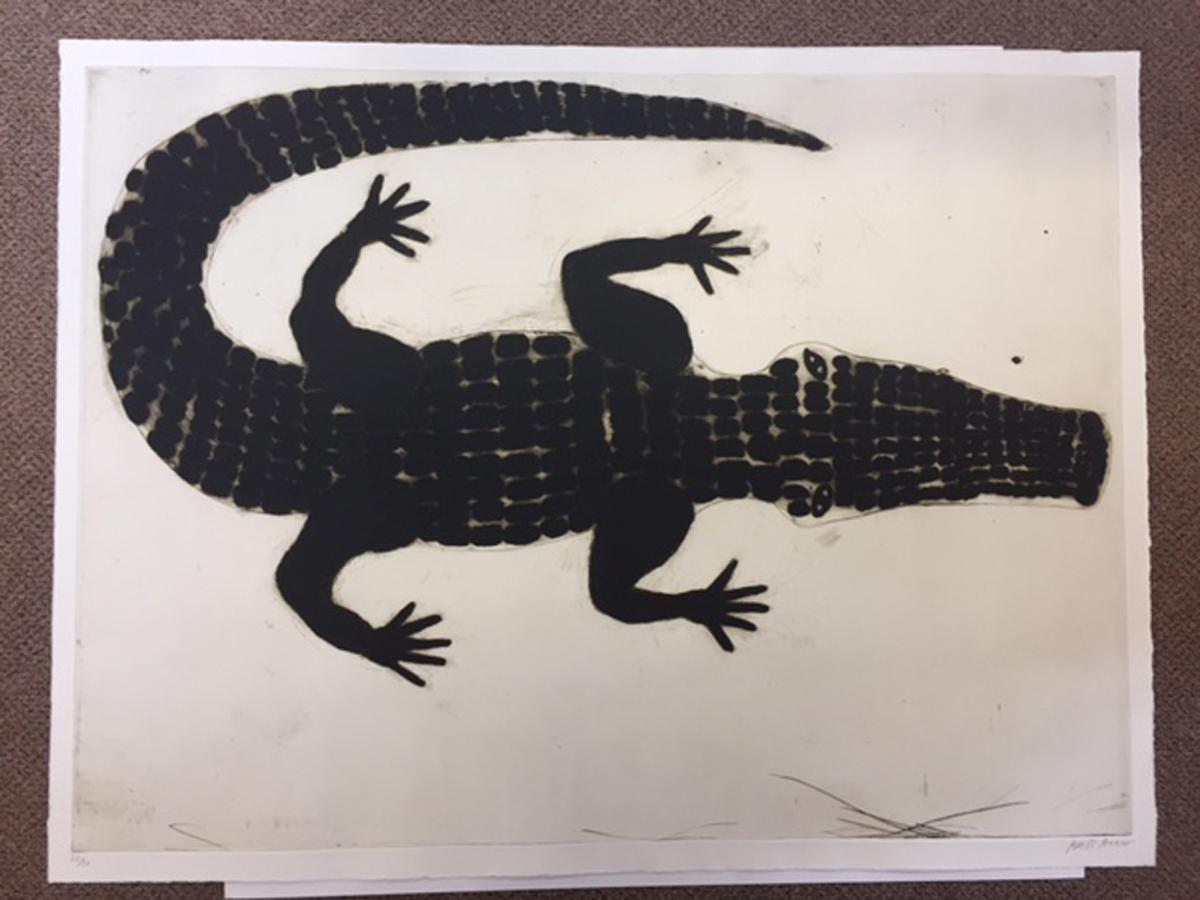 Alligator BY KATE BOXER, Animal Art, Monochromatic Art, Minimalist Art, Reptile  For Sale 2