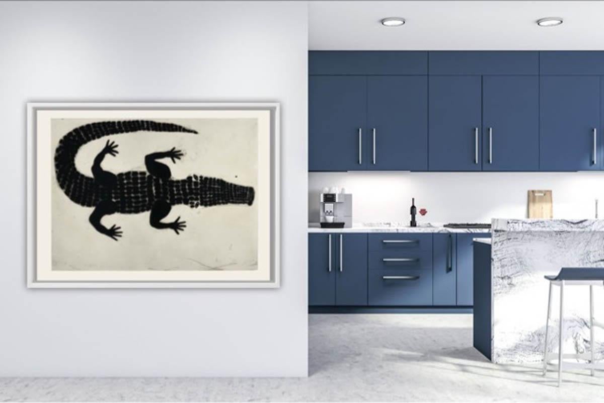 Alligator BY KATE BOXER, Animal Art, Monochromatic Art, Minimalist Art, Reptile  For Sale 4
