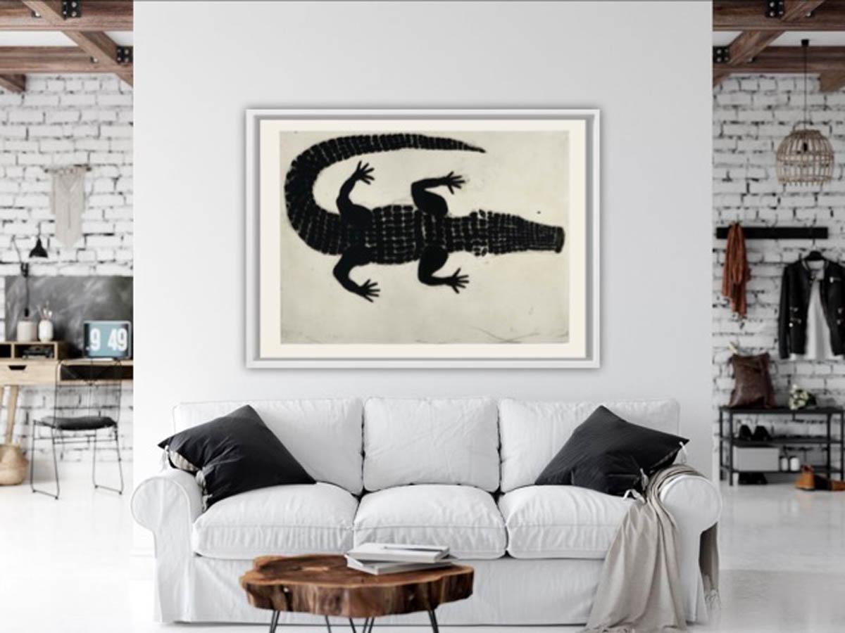 Alligator BY KATE BOXER, Animal Art, Monochromatic Art, Minimalist Art, Reptile  For Sale 5