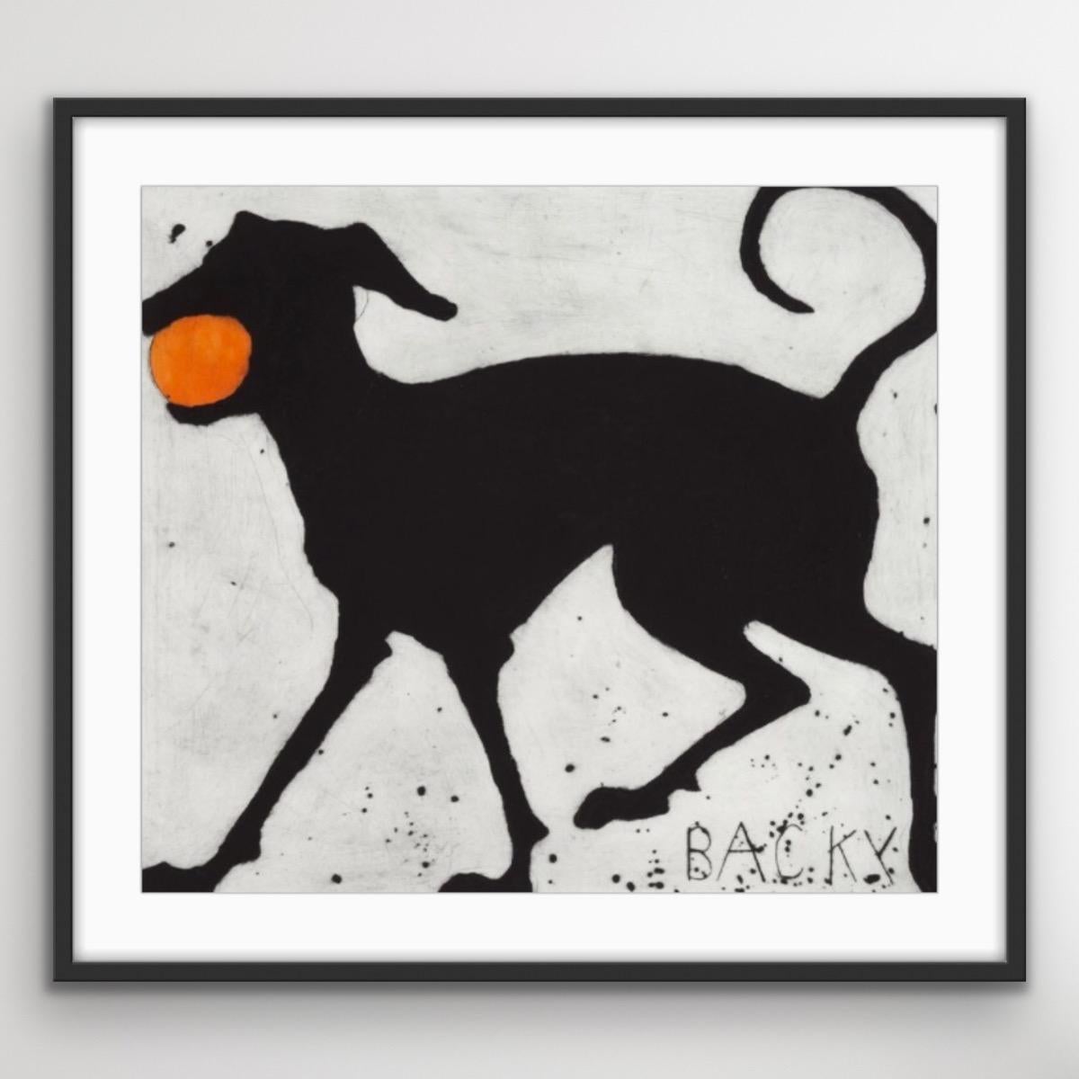 Backy, Contemporary Animal Art, Black Dog Art, Bright Minimalist Art (Zeitgenössisch), Print, von Kate Boxer 