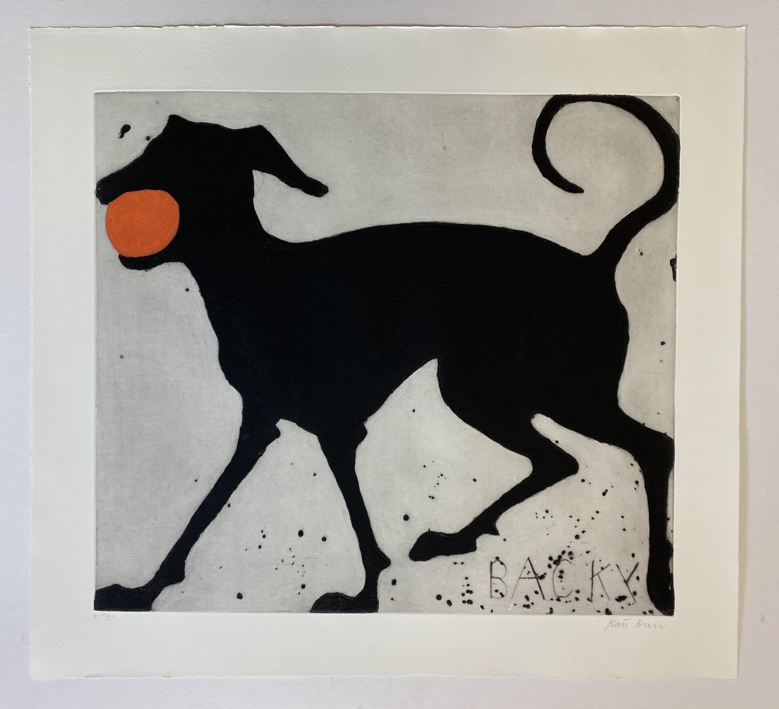 Backy, Contemporary Animal Art, Black Dog Art, Bright Minimalist Art (Schwarz), Interior Print, von Kate Boxer 