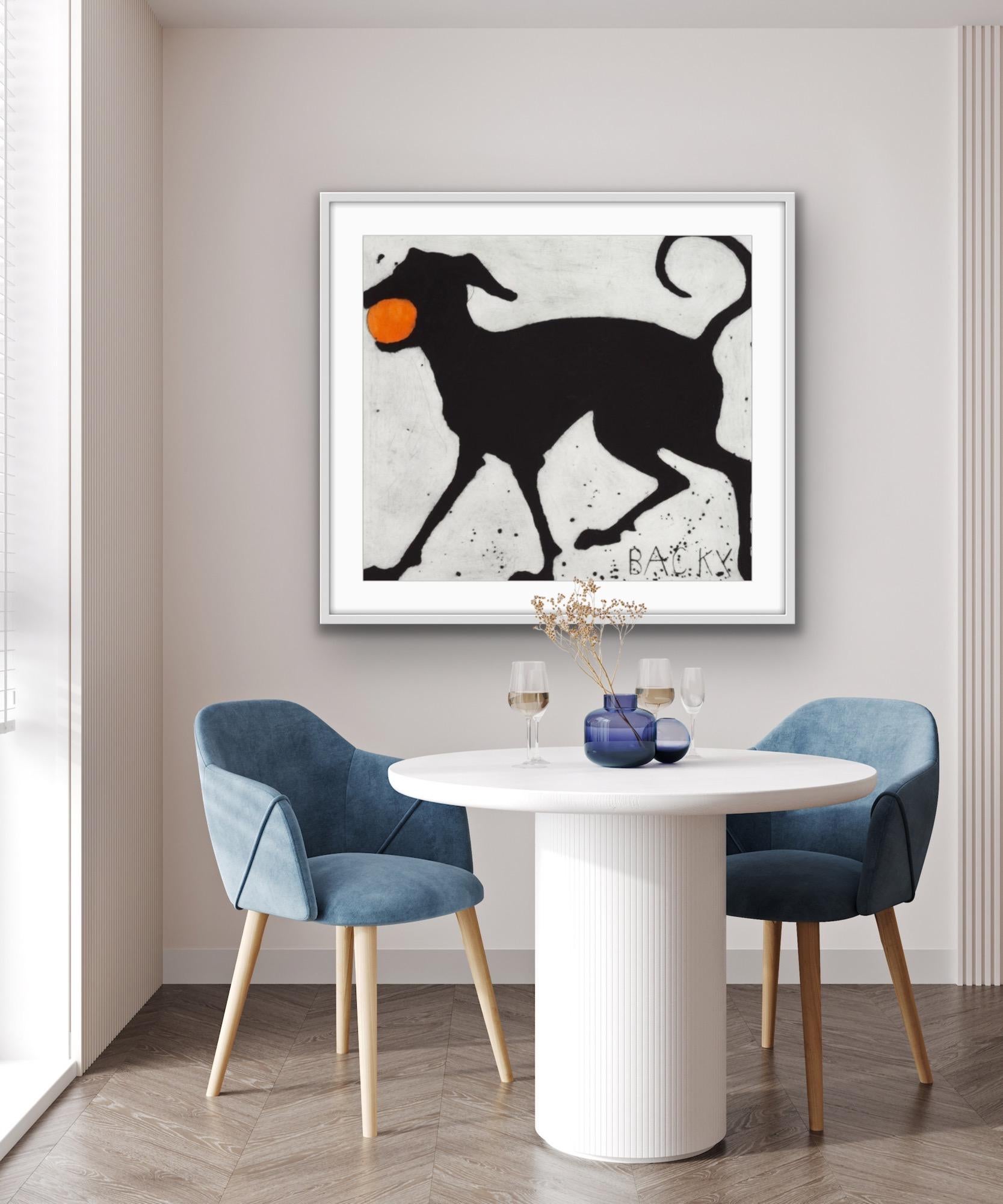 Backy, Contemporary Animal Art, Black Dog Art, Bright Minimalist Art For Sale 3