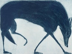 Blue Wolf, Kate Boxer, Blue Art, Contemporary Drypoint Prints, Animal Print
