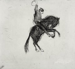 Bucking Bronco, gravure d'art, cheval, cowboy, cheval d'équitation, dos et blanc art 