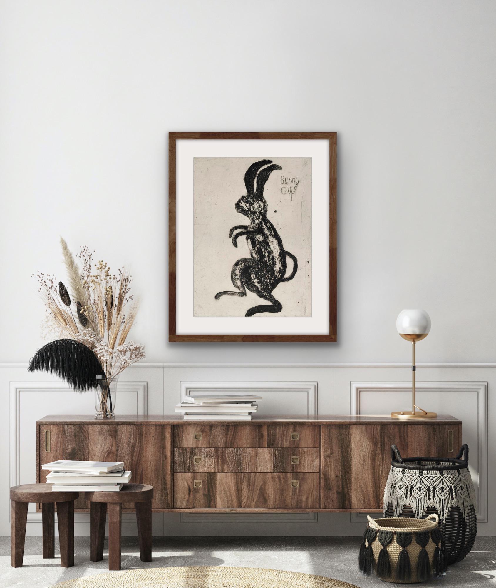 Bunny Gilp, Animal Art, Rabbit Art, Grounded Contemporary Artwork, Word Art - Print by Kate Boxer 