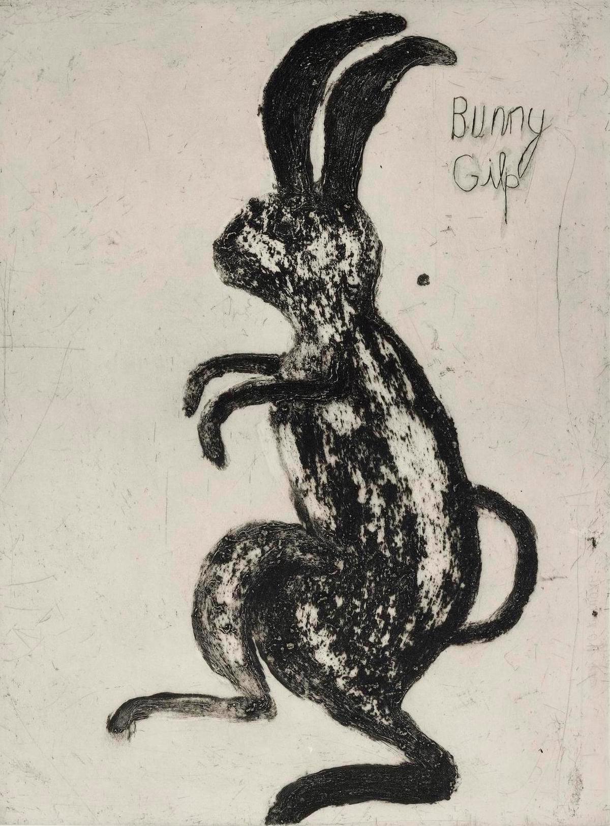 Kate Boxer  Animal Print - Bunny Gilp, Animal Art, Rabbit Art, Grounded Contemporary Artwork, Word Art