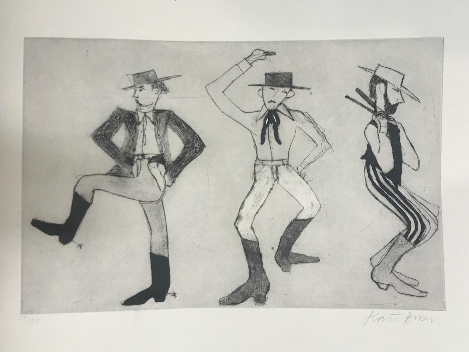 Cowboy Dancers, Limited edition print, Cowboy, Dancing, Black and white print - Print by Kate Boxer 