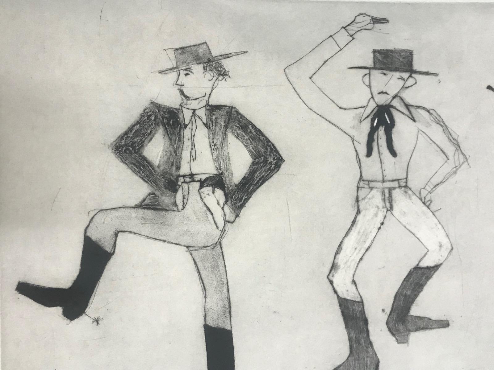 Cowboy dancers by Kate Boxer is a drypoint and carborundum print on paper.

Additional information:
Limited edition print
Edition of 30
Signed by artist and inscribed with edition number

Please note sheet size may differ

Image size: 
Height: 28cm