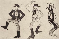 Cowboy-Tänzer, Druck in limitierter Auflage, Cowboy, Tanzen, Schwarz-Weiß-Druck