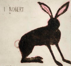 I Robert, Hare Art, Animal Artwork, Handmade Drypoint Etching Print, Bunny Art
