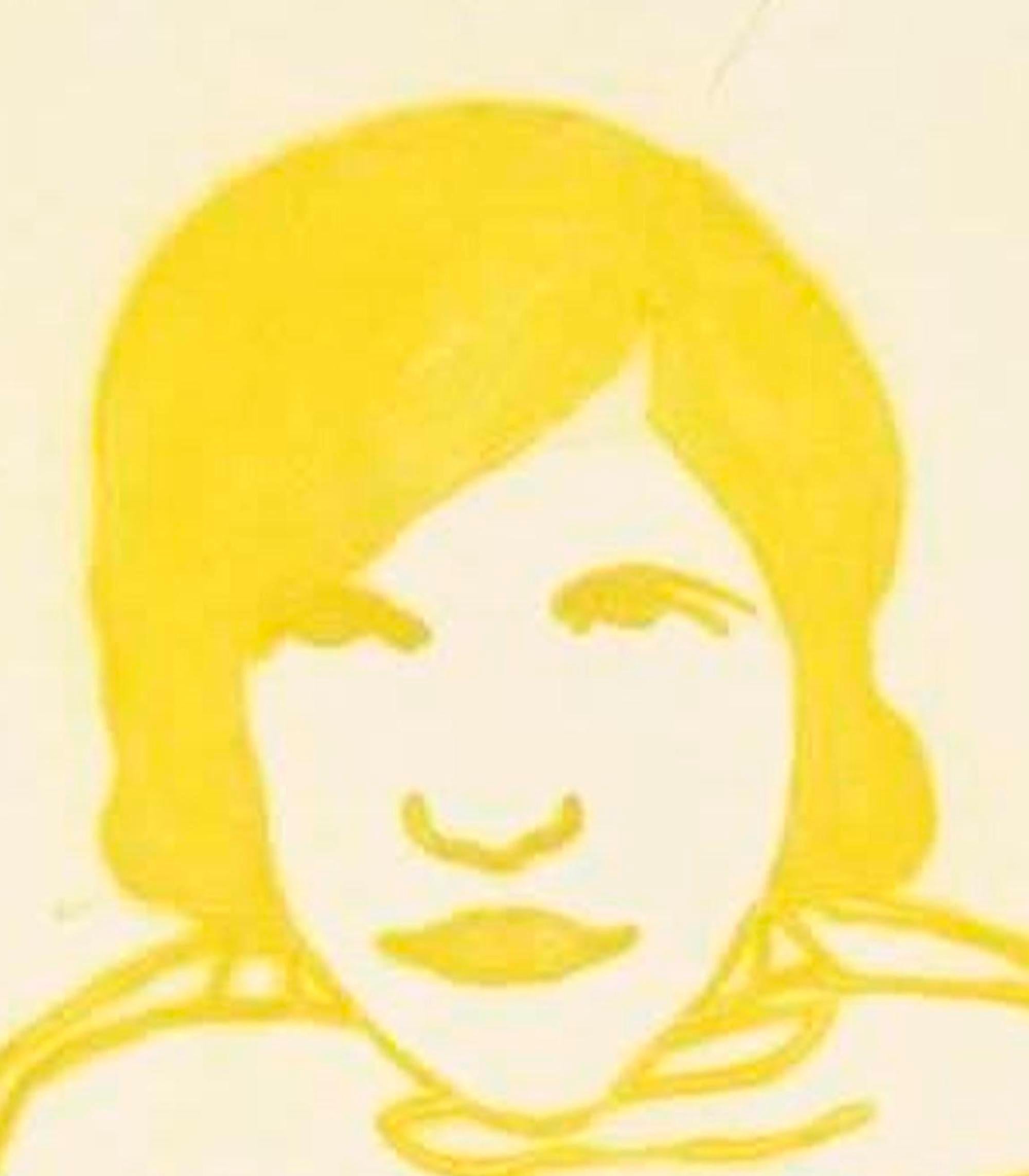 'Jean Rhys' is a limited edition drypoint etching by Kate Boxer. This print features the novelist Jean Rhys in a bright yellow colour. Kate Boxer manages to capture the essence of Jean Rhys. Kate uses only part of the sheet to capture Jean Rhys in