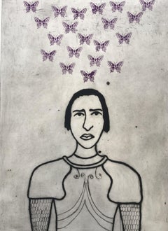 Jeanne d'Arc II, Art print, Woman, Butterfly, Print, Handmade 