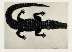 Kate Boxer, Alligator, Animal Art, Monochromatic Art, Minimalist Art, Reptile 