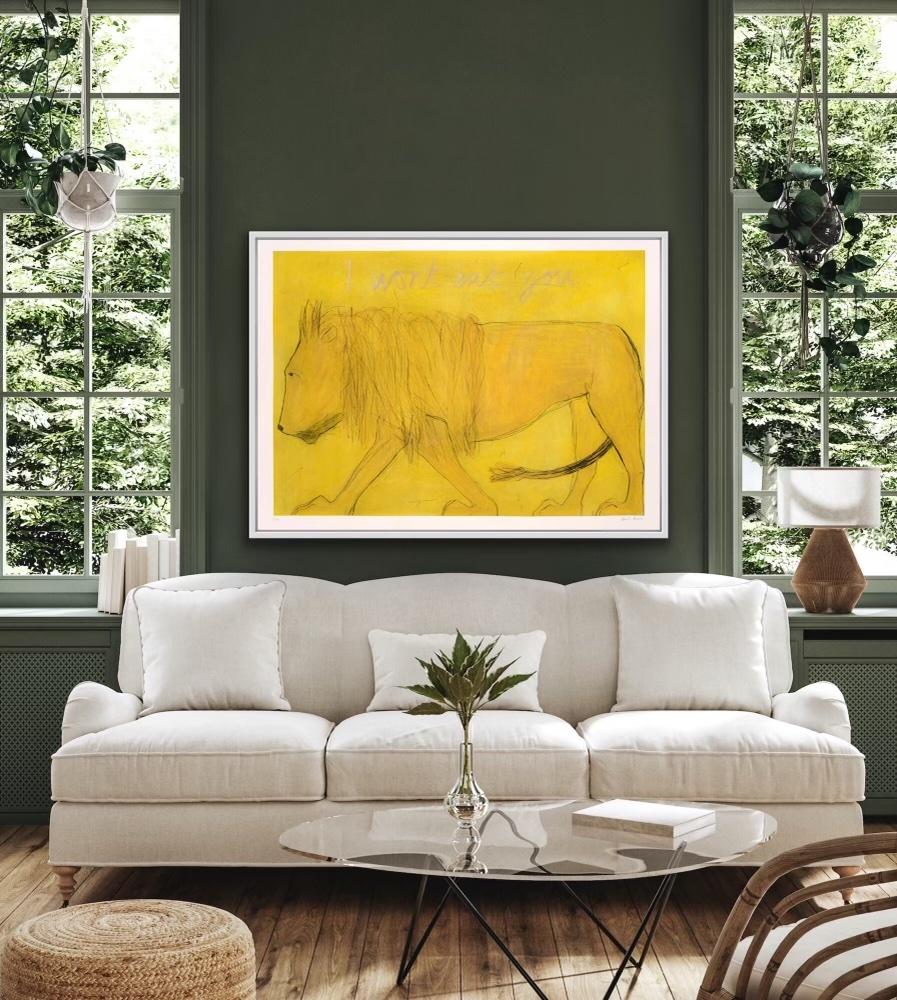 Kate Boxer, I Won't Eat You, Limited edition animal print, contemporary art - Yellow Animal Print by Kate Boxer 