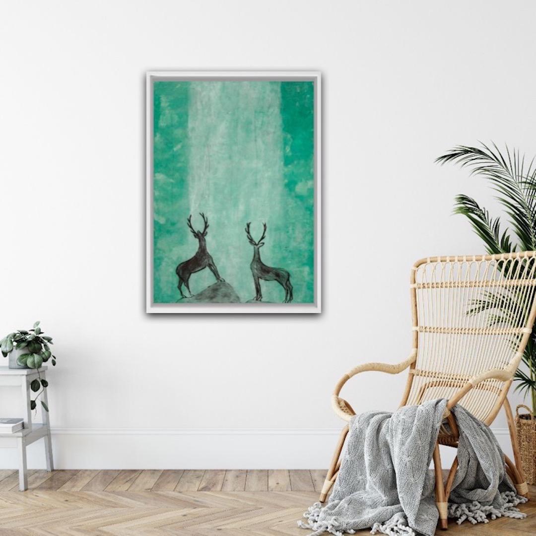 Kate Boxer, Stags Admiring an Emerald Waterfall, Contemporary Art, Animal Art 8