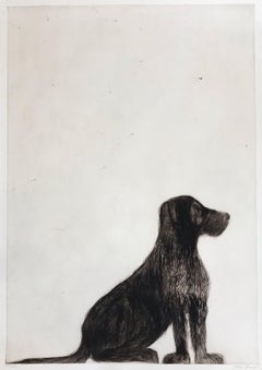Stevie Sitting, Animal Art, Handmade Drypoint Prints, Dog Art, Happy Art