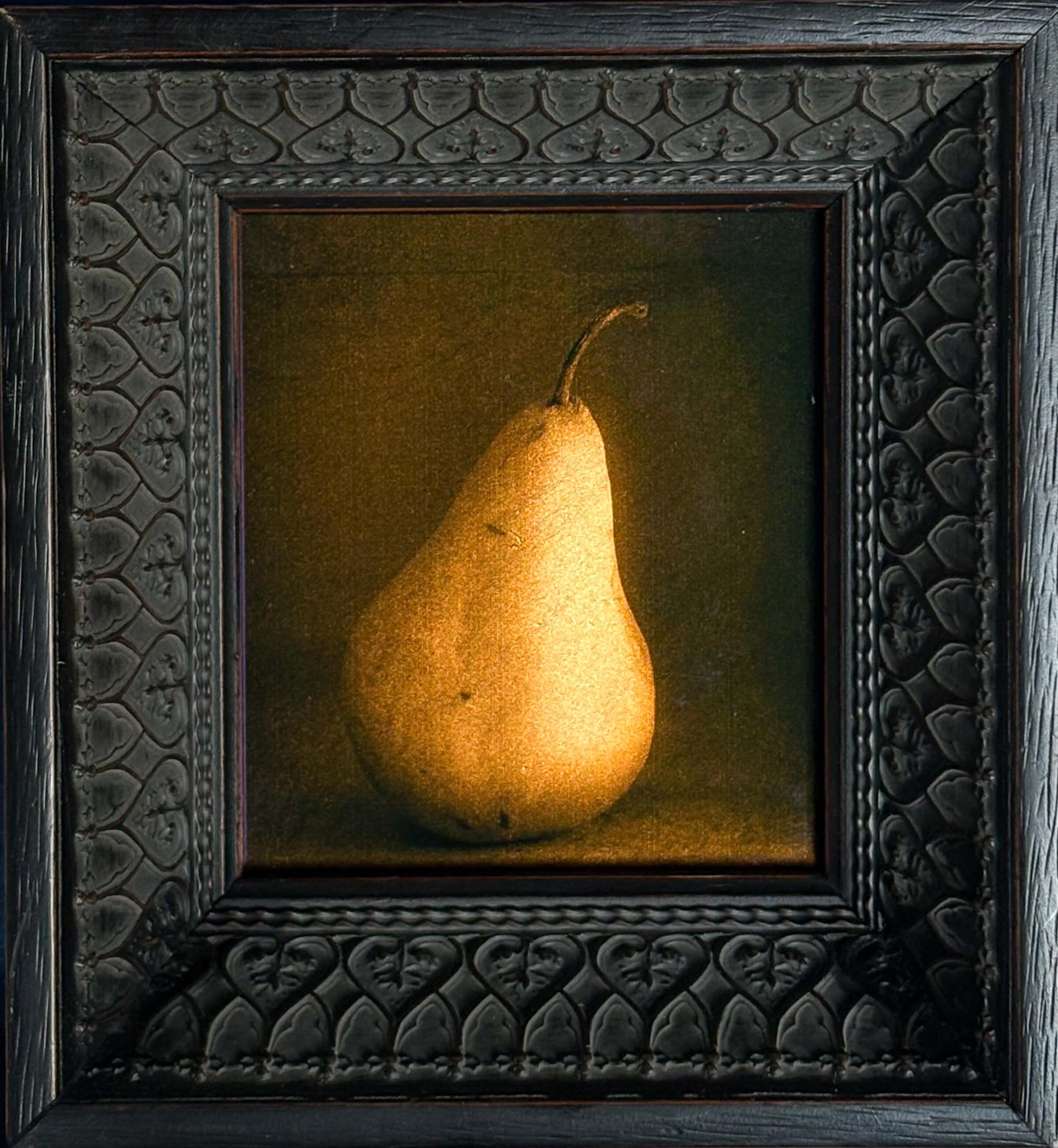 Kate Breakey Figurative Painting - "Pear II" Original Artwork, 24kt Gold on Museum Glass