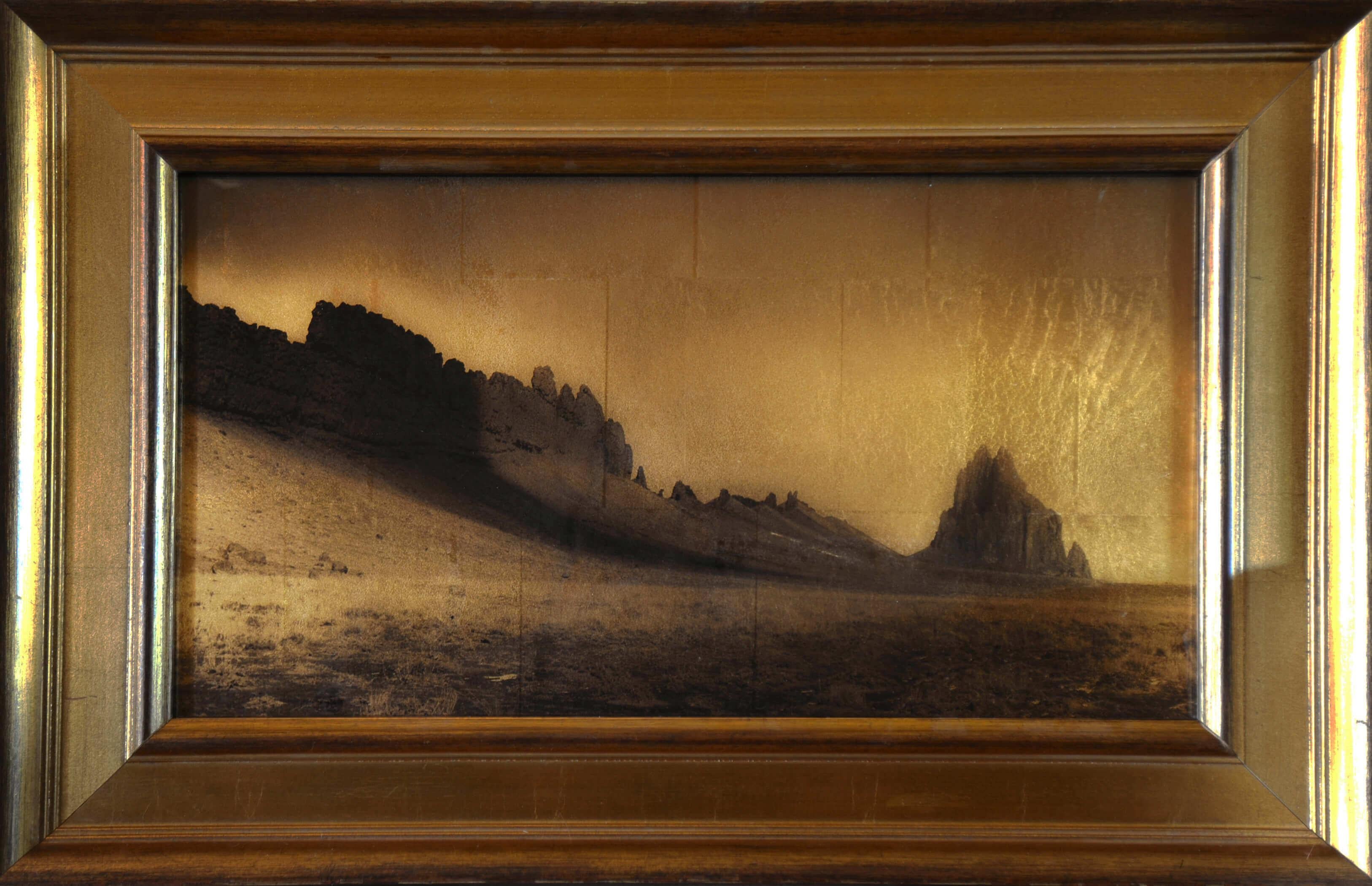 Kate Breakey Still-Life Painting - "Shiprock, New Mexico" Original Artwork, 24kt Gold on Museum Glass