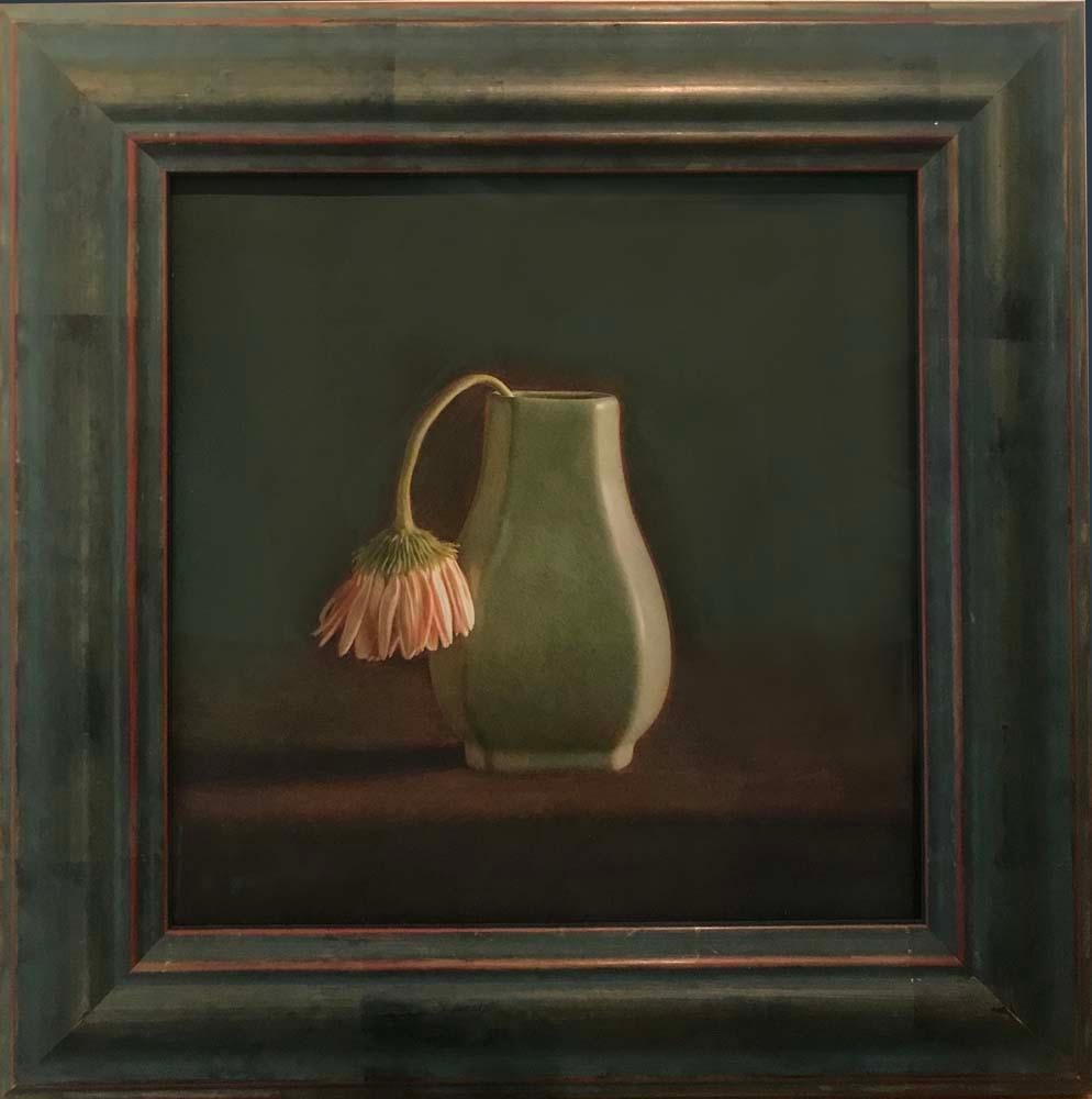 Kate Breakey Still-Life Photograph - Green Vase, Single Gerbera 