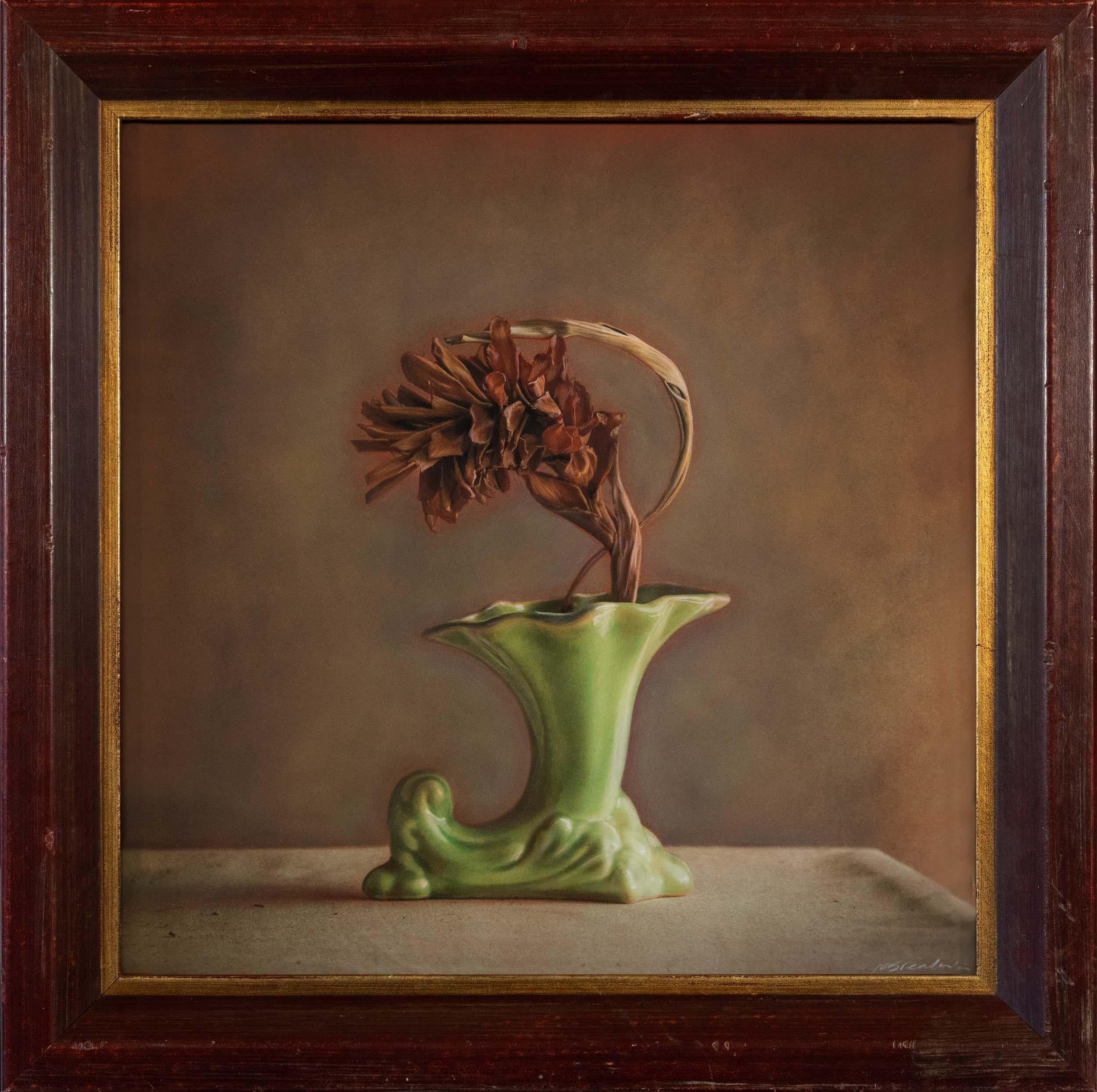 Kate Breakey Black and White Photograph - Green Vase with Ginger Flower