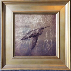 "Hummingbird" (2015) Photograph Printed on Museum Glass, Gilded with 24Kt Gold