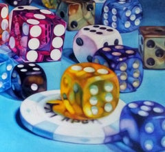 London Binion's - Kate Brinkworth, fotorealista, dadi, casinò, pittura, denaro