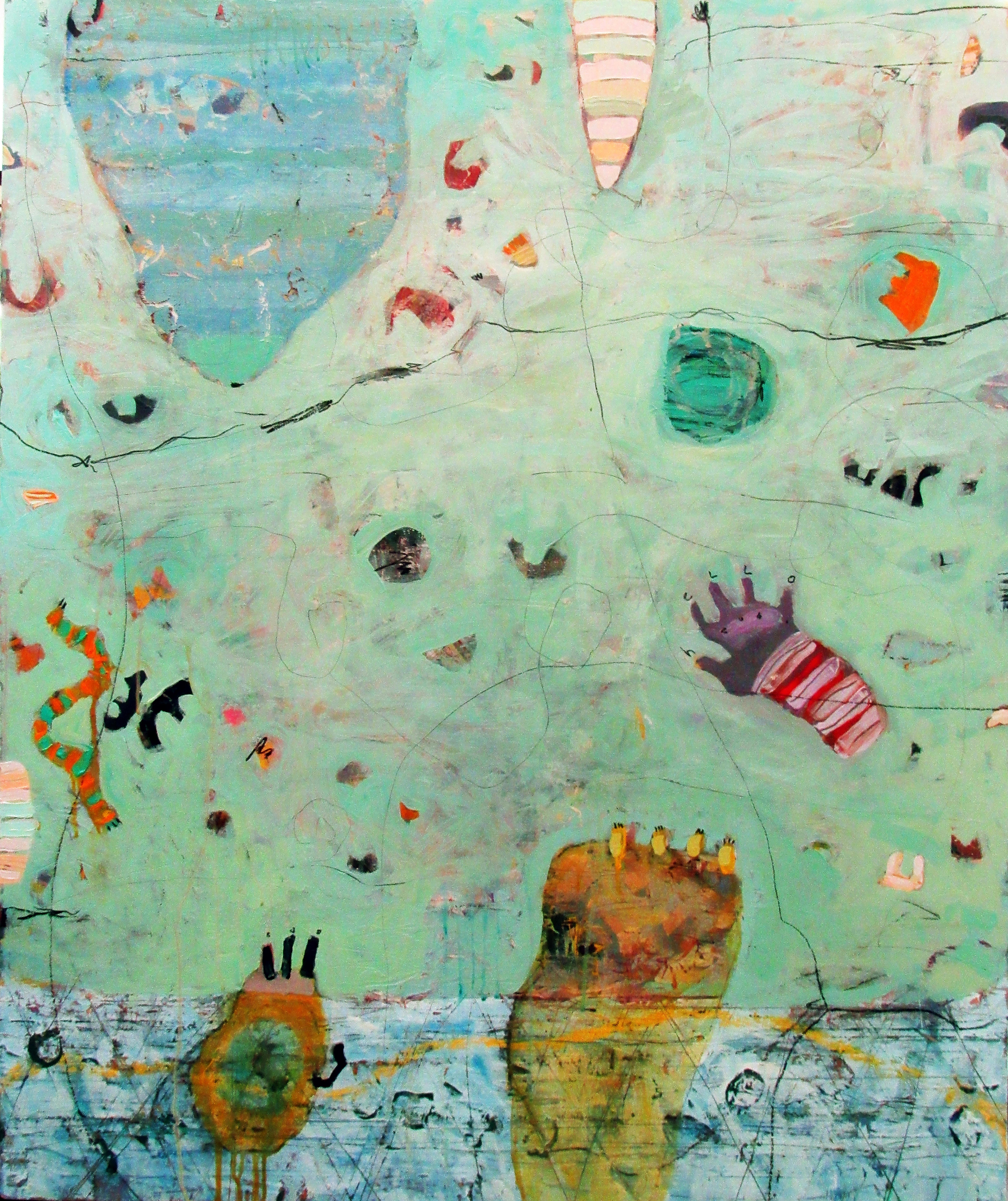 Kate Cohen Abstract Painting - BETTY GOES BOOP IN PRIMORDIAL WATER  2024 Colorful Whimsical Surrealist painting