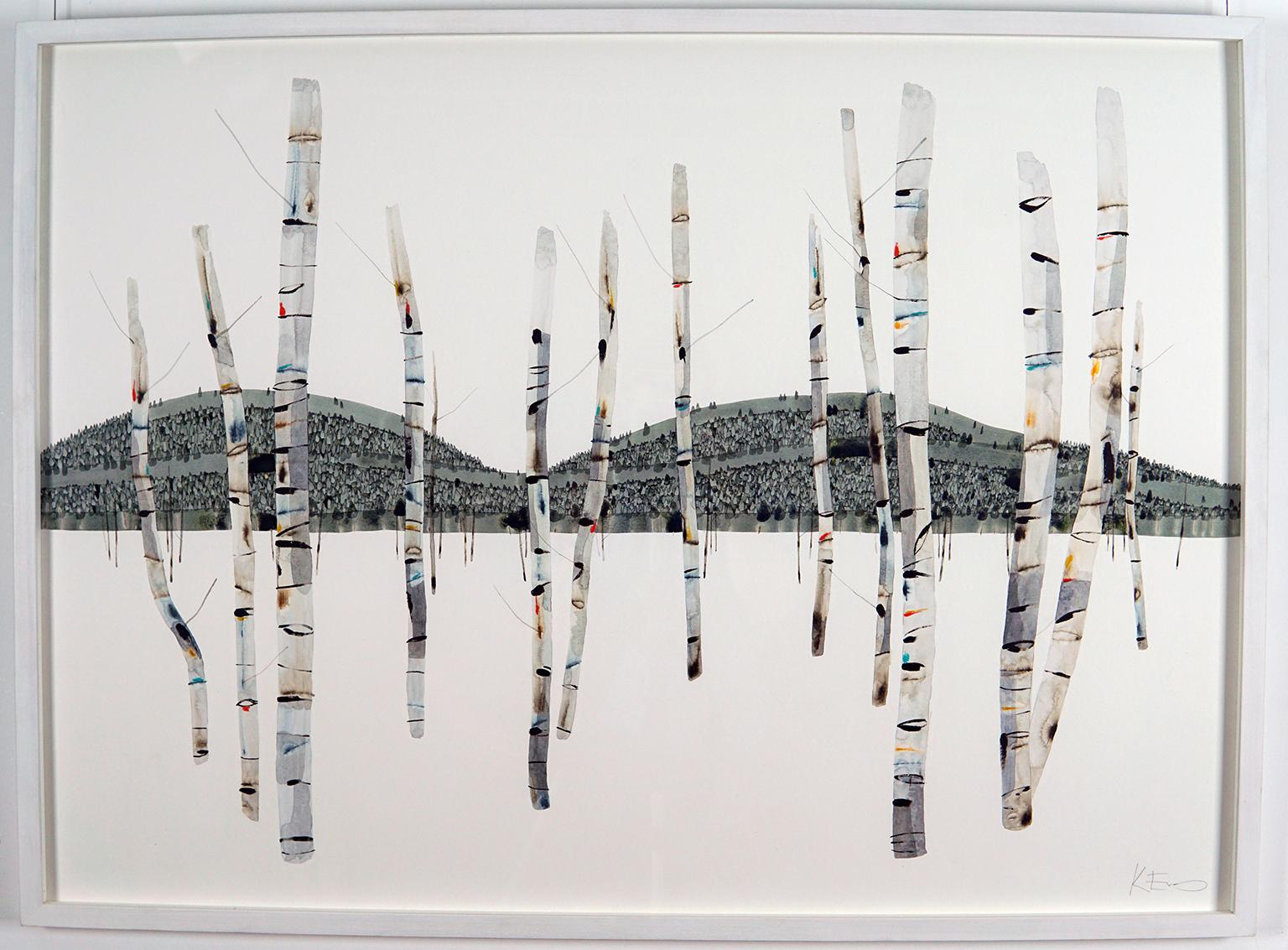 Distant Forest Beyond the Birch - Painting by Kate Evans