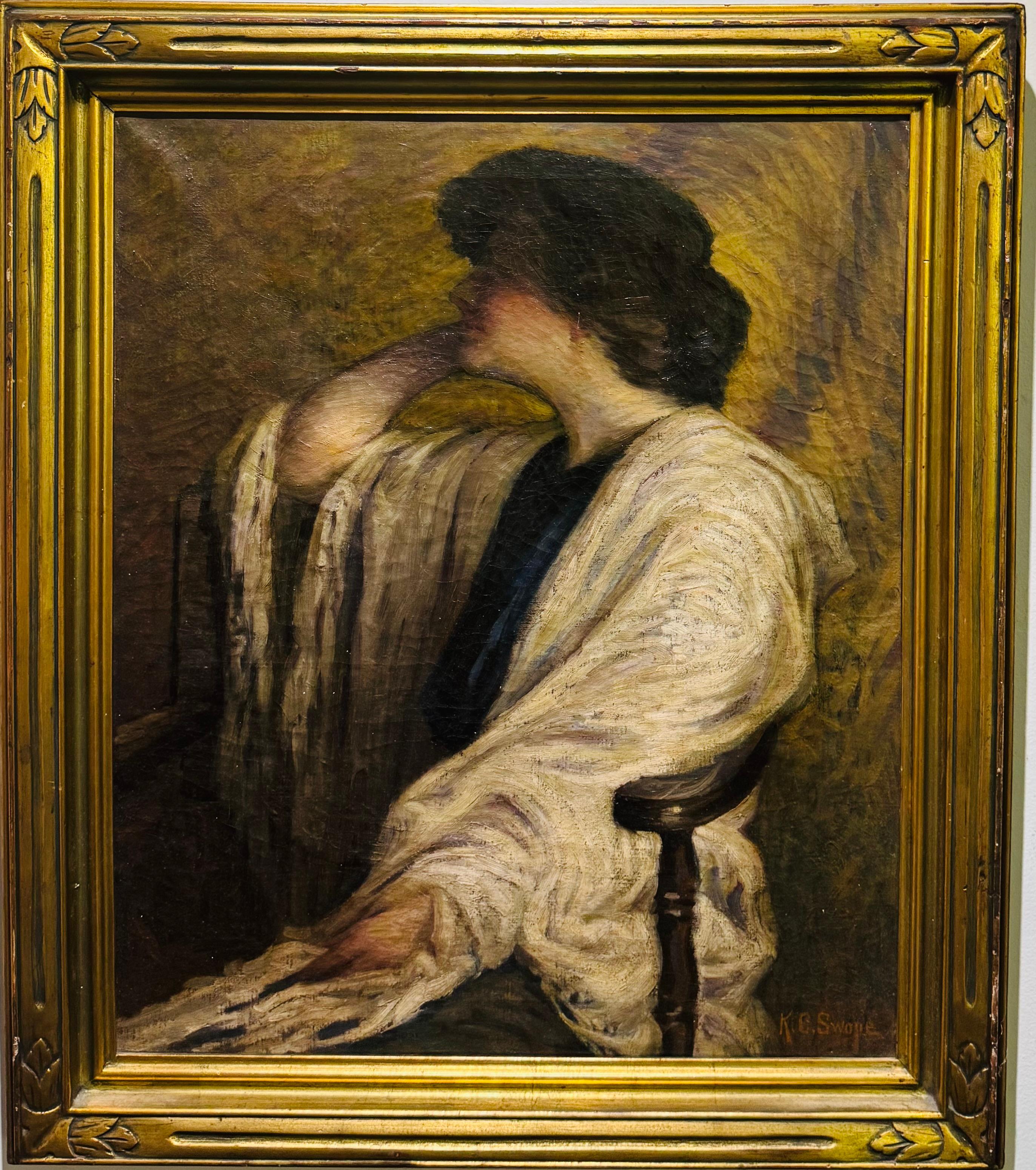 ARTISTE DU KENTUCKY Impressionniste Femme avec châle - Impressionnisme américain Painting par Kate Francis Swope