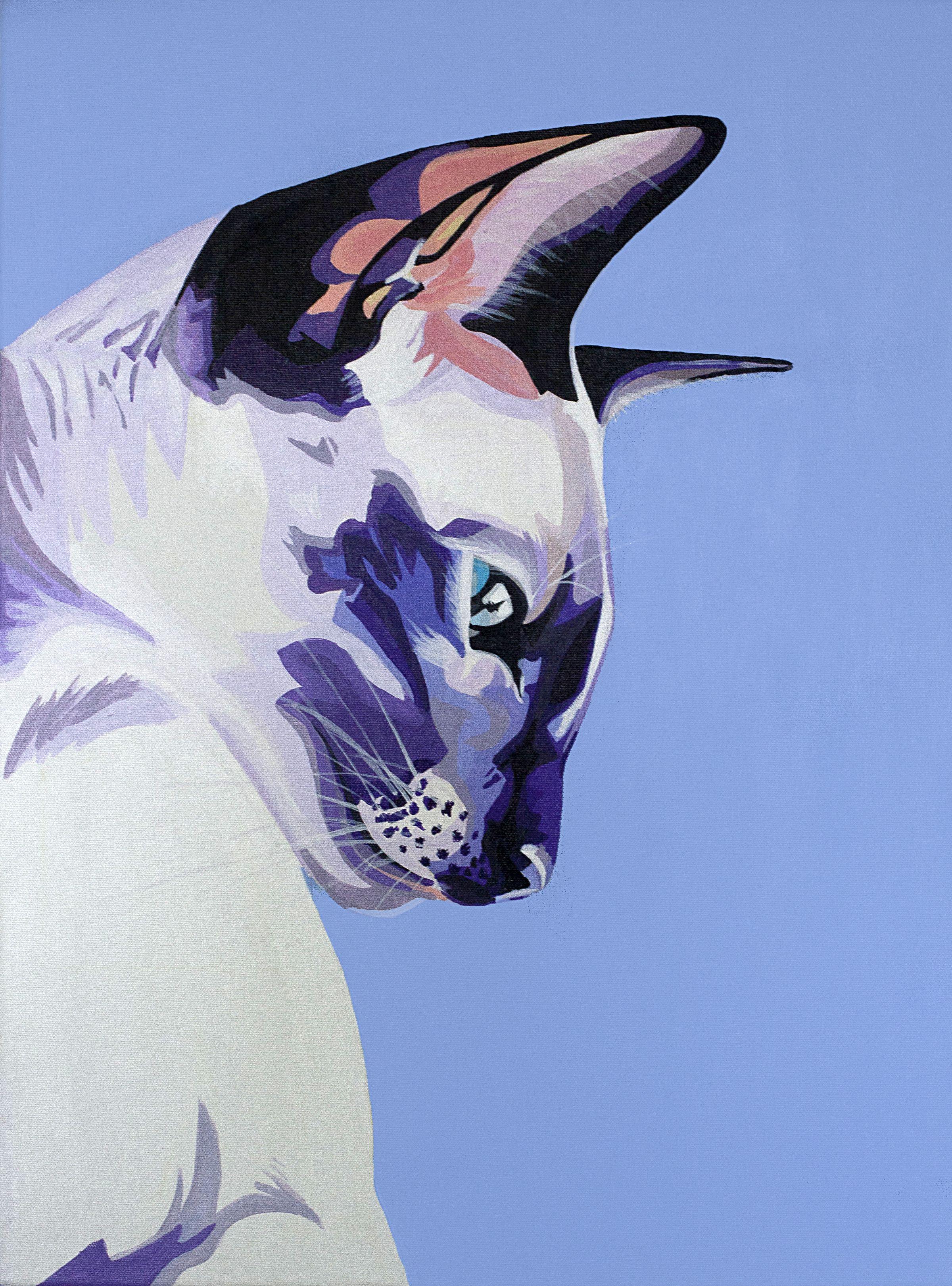 Animal Painting Kate Gattey - Peinture « Peering Siamese », acrylique sur toile