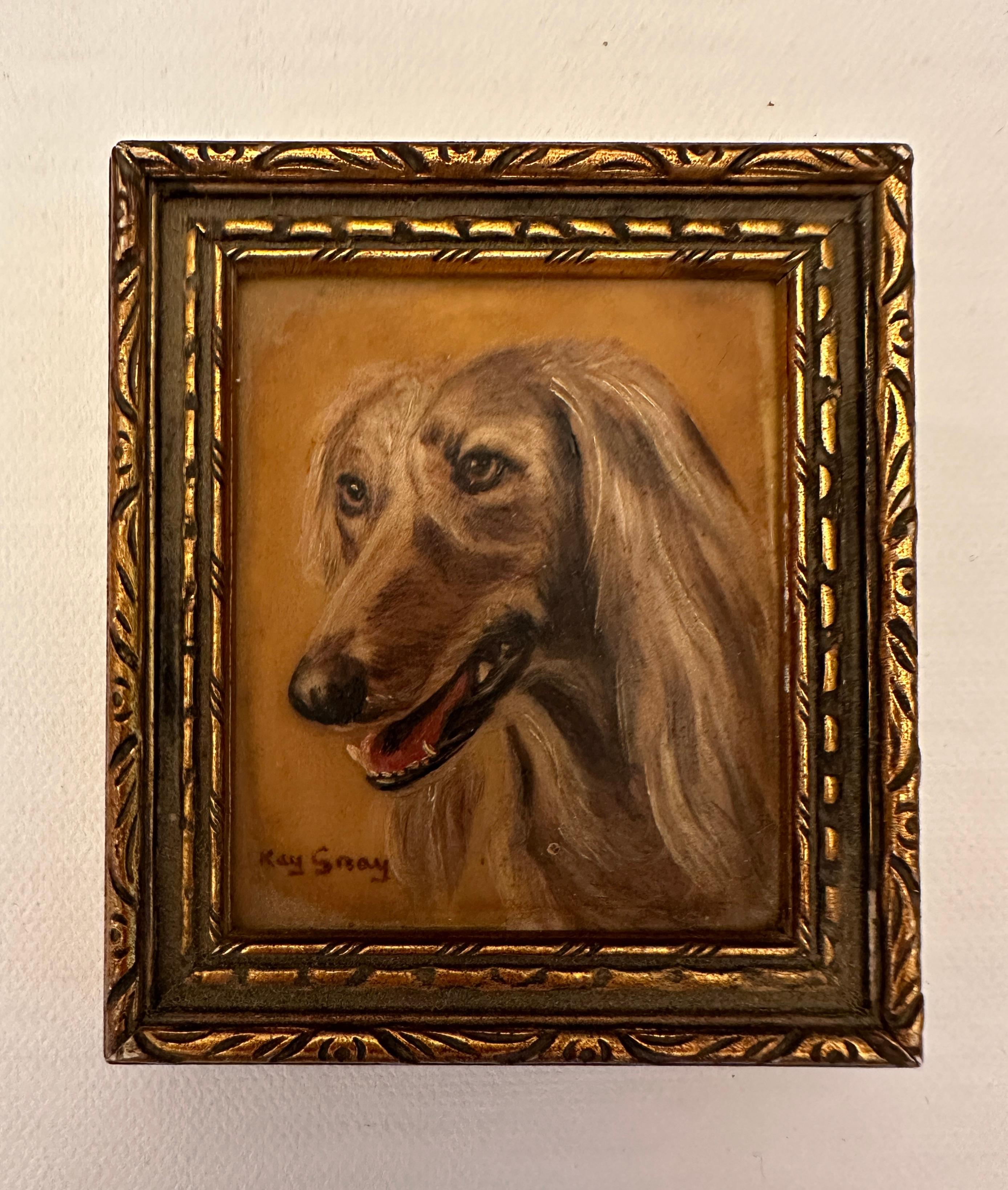 Óleo inglés de mediados de siglo Retrato de Saluki  perro - Painting de Kate Gray